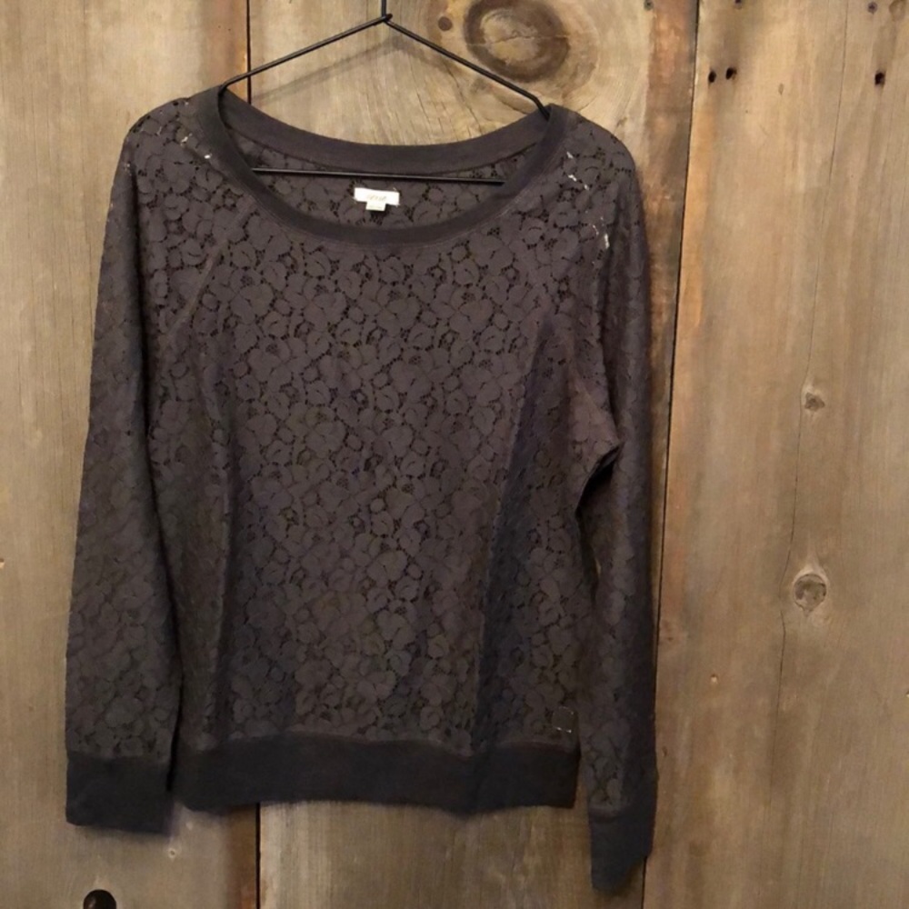 Aerie Lace Long Sleeve Top in Gray Size Medium Womenās